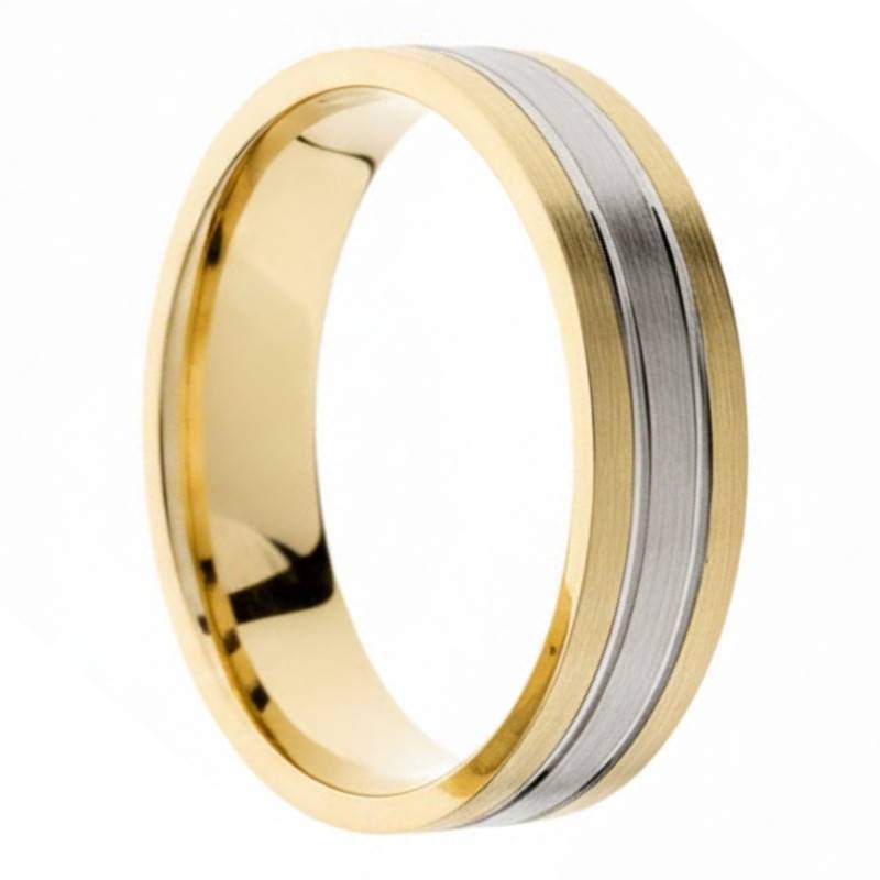 Alliance Concave Brossée en 2 Ors Blanc et Jaune, Largeur 5mm - Amore