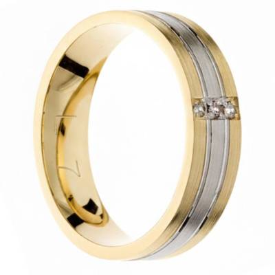 Alliance Concave Brossée en 2 Ors Blanc et Jaune & Diamants 0,03 ct, Largeur 5mm - Amore