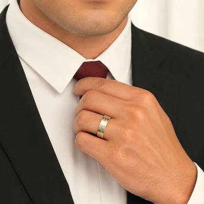 Alliance Concave Brossée en 2 Ors Blanc et Jaune, Largeur 5mm - Amore