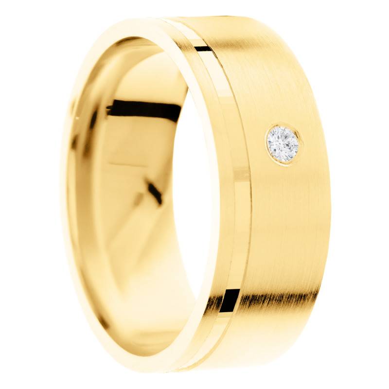 Alliance Ruban Brossée en Or Jaune 375 & Diamant 0,03 ct, Largeur 5 mm - Amore