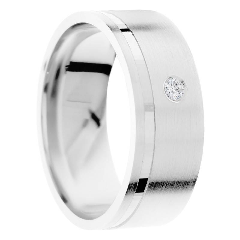 Alliance Ruban Brossée en Or Blanc 375 & Diamant 0,03 ct, Largeur 5 mm - Amore