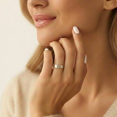 Alliance Concave Brossée en 2 Ors Blanc et Jaune & Diamants 0,03 ct, Largeur 5mm - Amore