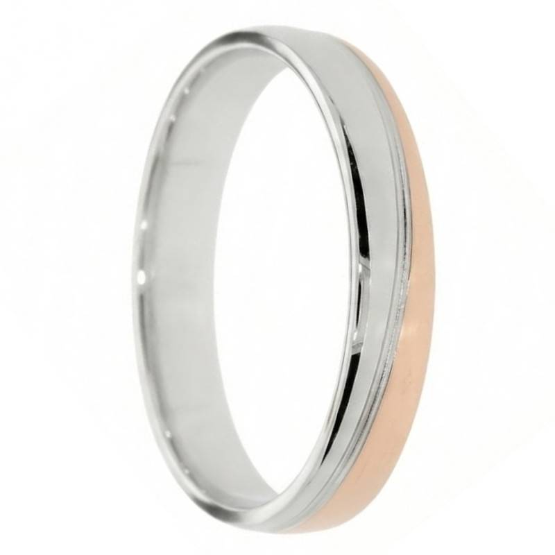Alliance Demi-Bombée 2 ors Rose et Blanc 375, Largeur 4 et 5 mm - Amore