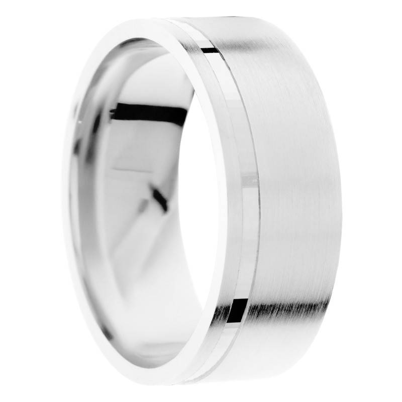 Alliance Ruban Brossée en Or Blanc 375, Largeur 5 mm - Amore