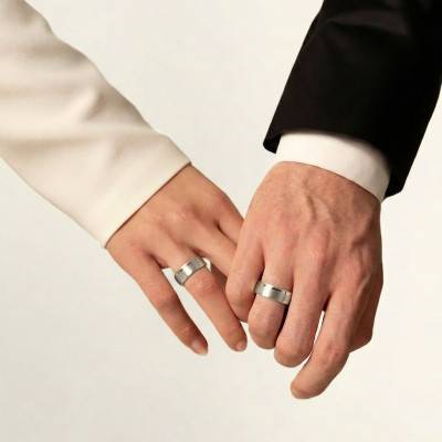 Alliance Ruban Brossée en Or Blanc 375, Largeur 5 mm - Amore