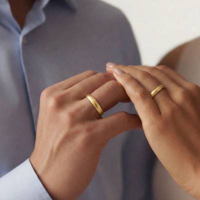 Alliance Demi-Bombée Sablée en Or Jaune 375, Largeur 3 à 5 mm - Amore