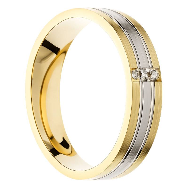 Alliance Concave Brossée en 2 Ors Blanc et Jaune & Diamants 0,03 ct, Largeur 5 mm - Amore