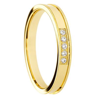 Alliance Concave Brossée en Or Jaune 375 & Diamants de Synthèse 0,05 ct, Largeur 3 à 5 mm - Amore
