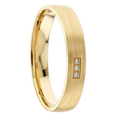 Alliance Ruban Striée en Or Jaune 375 & Diamants de Synthèse 0,024 ct, Largeur 4 et 5 mm - Amore