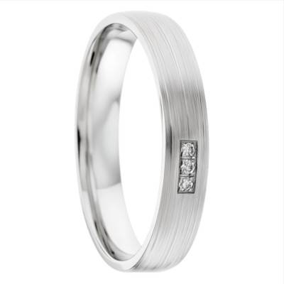 Alliance Ruban Striée en Or Blanc 375 & Diamants de Synthèse 0,024 ct, Largeur 4 et 5 mm - Amore