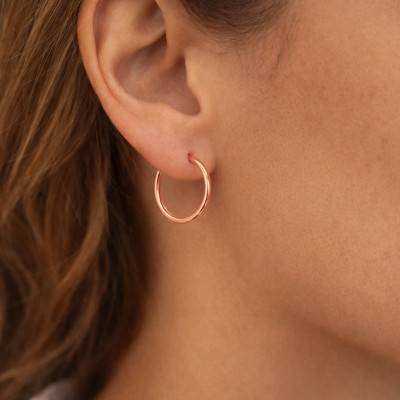 Boucles d'Oreilles Créoles en Or Jaune 750, Plaqué Or Rose, Diamètre 24 mm - Emanessence