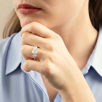 Bague en Or Bicolore 750 & Diamant Central 0,50 ct HSI2 et Diamants - Divine