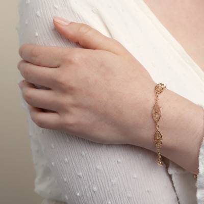750 Yellow Gold Filigree Bracelet, Length 18 cm - Manillon