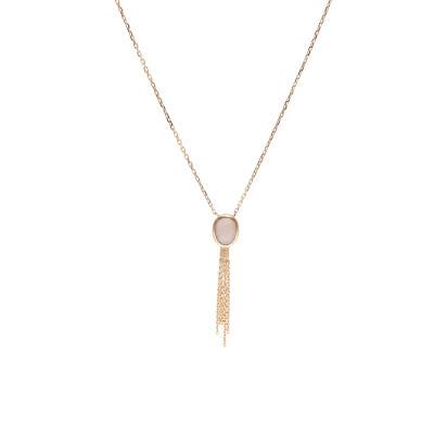 Collier Quartz Rose Ovale en Plaqué Or Jaune 750, Longueur 45 cm - Emanessence