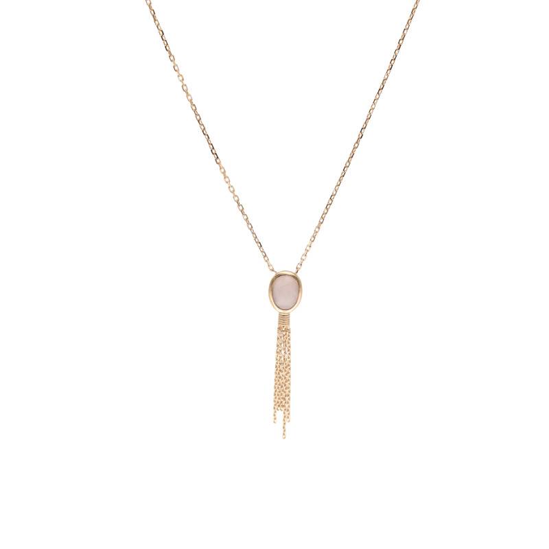Oval Rose Quartz 750/1000 Yellow Gold Plated Necklace, 45 cm Length - Emanessence