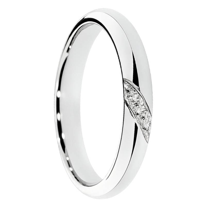 Alliance Demi-Jonc en Or Blanc 375 & Diamants de Synthèse 0,024 ct, Largeur 3 mm - Amore