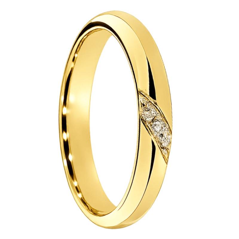 Alliance Demi-Jonc en Or Jaune 375 & Diamants de Synthèse 0,024 ct, Largeur 3 mm - Amore