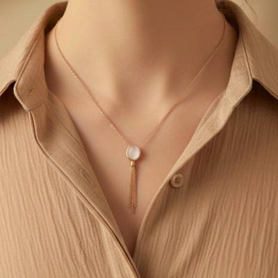 Collier Quartz Rose Ovale en Plaqué Or Jaune 750, Longueur 45 cm - Emanessence