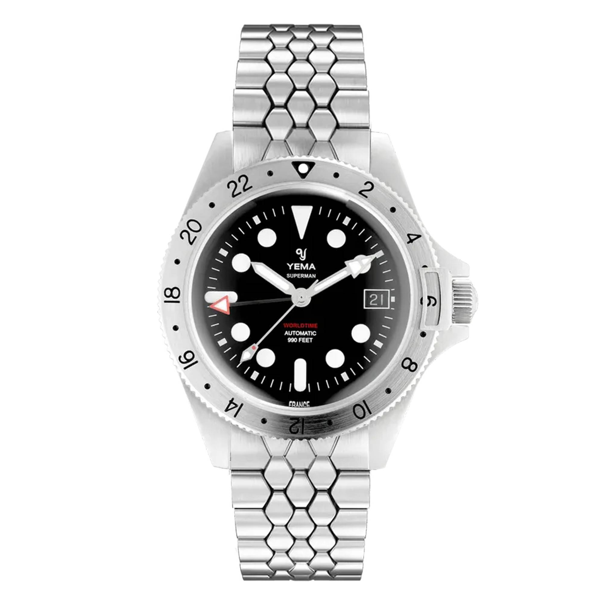 Montre Yema Superman 2 Quartz GMT - Modèle Plongeur, Boîtier Acier, Cadran Noir - Occasion