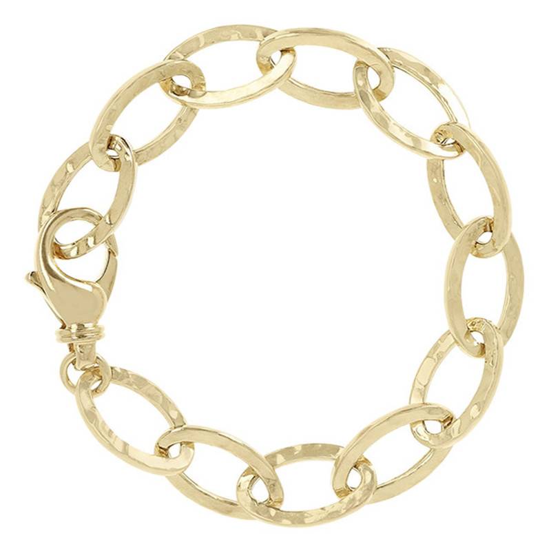 Yellow Gold-Plated Long Hammered Chain Bracelet, Adjustable Length 20 cm - Etrusca Gioielli