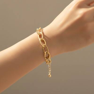 Yellow Gold-Plated Long Hammered Chain Bracelet, Adjustable Length 20 cm - Etrusca Gioielli
