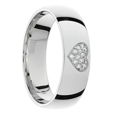 Alliance Demi-Bombée Polie en Or Blanc 375 & Diamants 0,05 ct, Largeur 5mm - Amore