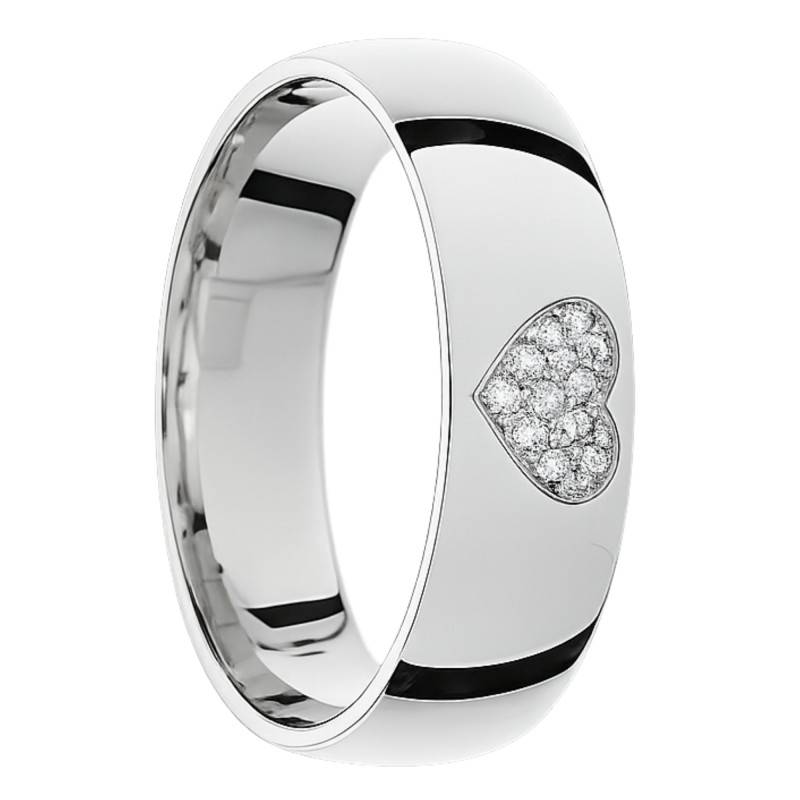 Alliance Demi-Bombée Polie en Or Blanc 375 & Diamants 0,05 ct, Largeur 5mm - Amore