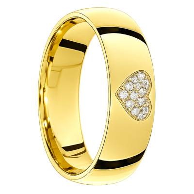 Alliance Demi-Bombée Polie en Or Jaune 375 & Diamants 0,05 ct, Largeur 5mm - Amore