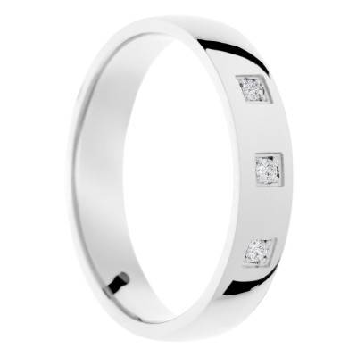 Alliance Demi-Bombée Polie en Or Blanc 375, Diamants de Synthèse 0,045 ct, Largeur 4 ou 5 mm - Amore