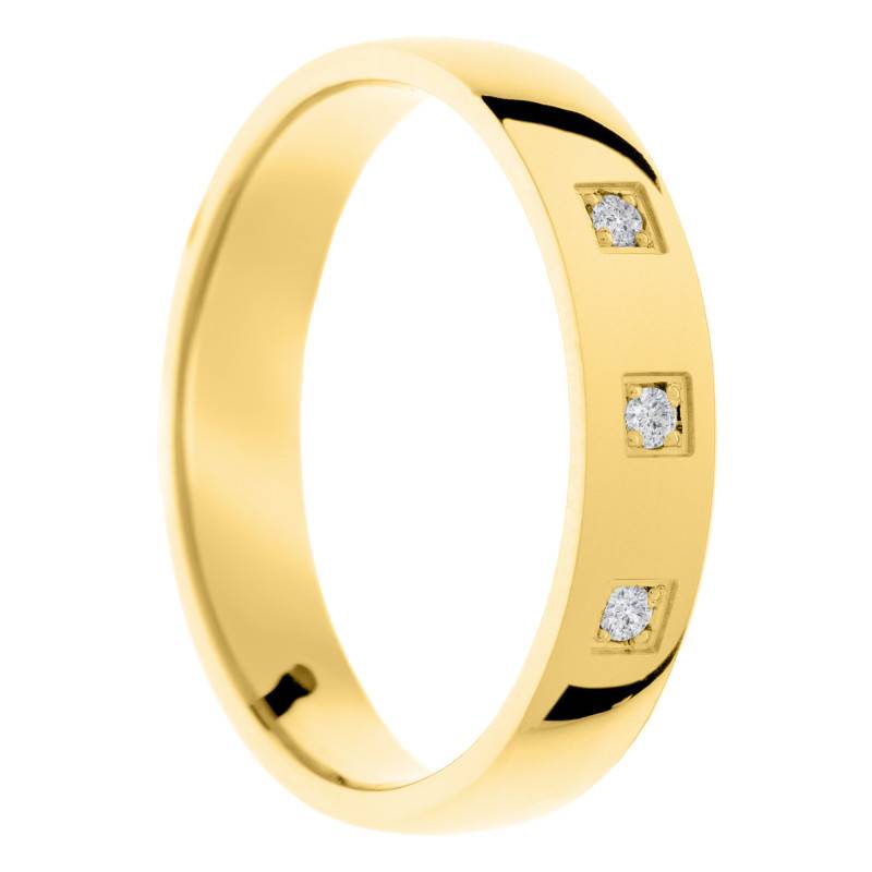 Alliance Demi-Bombée Polie en Or Jaune 375, Diamants de Synthèse 0,045 ct, Largeur 4 ou 5 mm - Amore