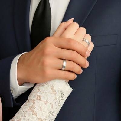 Alliance Ruban Polie en Or Blanc 375, Largeur 3 à 5 mm - Amore