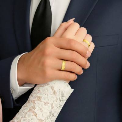 Alliance Ruban Polie en Or Jaune 375, Largeur 3 à 5 mm - Amore