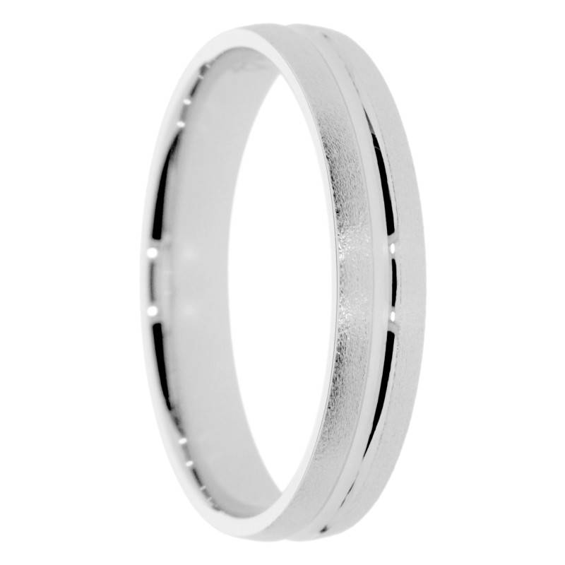 Alliance Concave Brossée en Or blanc 375, Largeur 4 et 5 mm - Amore