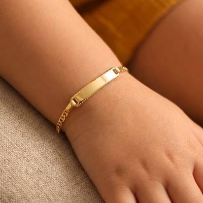 Yellow Gold 375 or 750 Rectangular Baby ID Bracelet Mariner Chain, 13 cm Adjustable Length - Bambins