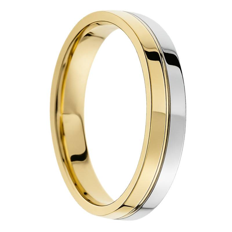 Alliance Ruban Polie en 2 ors Jaune et Blanc 375, Largeur 4mm - Amore