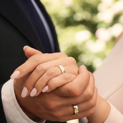 Alliance Ruban Polie en 2 ors Jaune et Blanc 375, Largeur 4mm - Amore