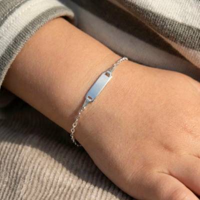 White Gold Cable Chain Barrel Baby ID Bracelet, Adjustable Length 14 cm, Width 1.50 mm - Bambins