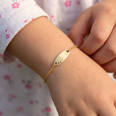 Gourmette Coeurs Ajourés en Or Jaune 375, Longueur Ajustable 14 cm - Bambins