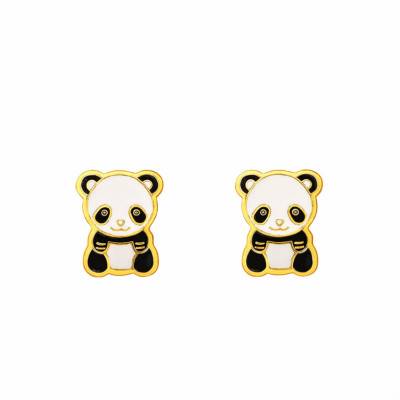 Yellow Gold & Enamel Panda Stud Earrings - Bambins