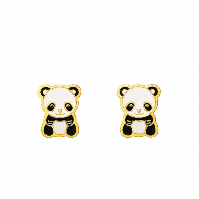 Yellow Gold & Enamel Panda Stud Earrings - Bambins
