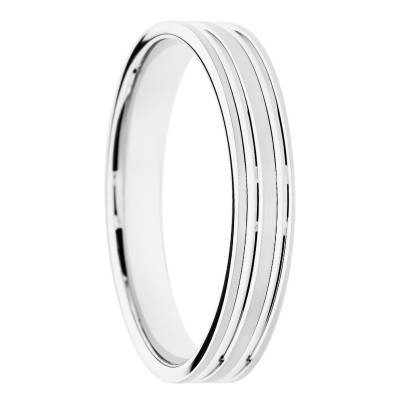 Alliance Concave Brossée en Or Blanc 375, Largeur 4 ou 5 mm - Amore
