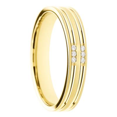 Alliance Concave Brossé en Or Jaune 375 et Diamants 0,03 ct, Largeur 4 ou 5 mm - Amore