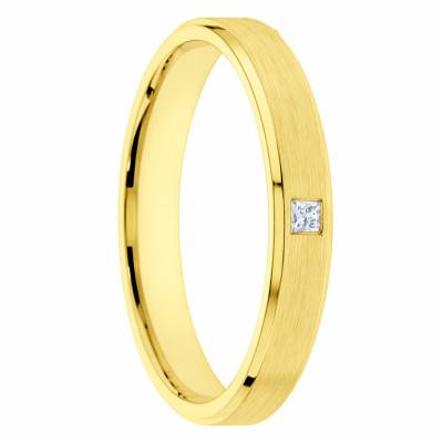 Alliance Ruban Brossée en Or Jaune 375 & Diamant 0,03 ct, Largeur 3 à 5 mm - Amore