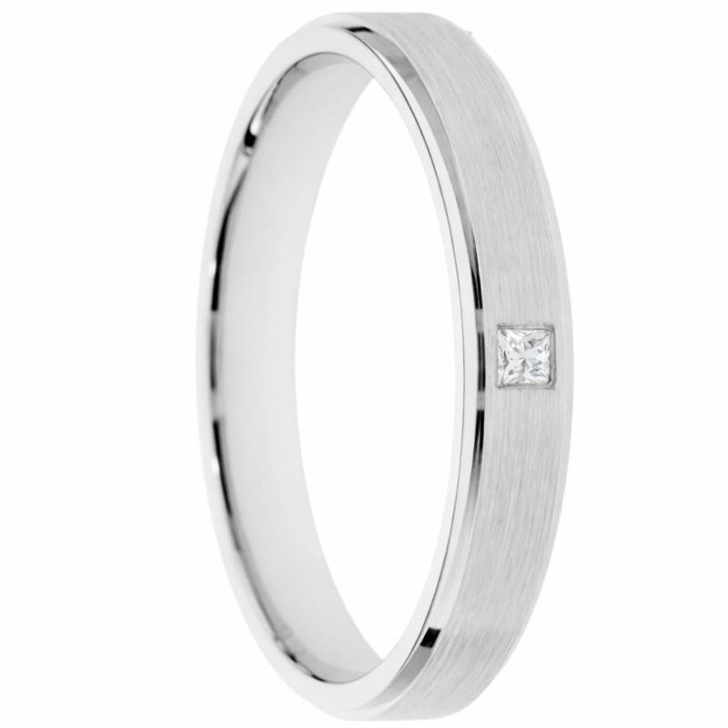 Alliance Ruban Brossée en Or Blanc 375 & Diamant 0,03 ct, Largeur 3 à 5 mm - Amore