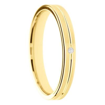 Alliance Concave Rainurée en Or Jaune 375 & Diamant 0,01ct, Largeur 3 à 5mm - Amore