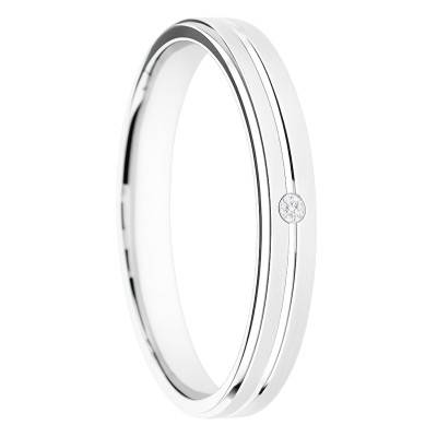 Alliance Concave Rainurée en Or Blanc 375 & Diamant 0,01ct, Largeur 3 à 5mm - Amore