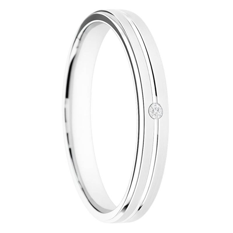 Alliance Concave Rainurée en Or Blanc 375 & Diamant 0,01ct, Largeur 3 à 5mm - Amore