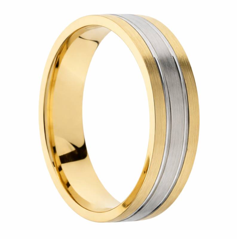 Alliance Concave Brossée en 2 Ors Blanc et Jaune, Largeur 5mm - Amore