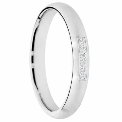 Alliance Demi-Jonc Brossée en Or Blanc 375 & Diamants de Synthèse 0,05 ct, Largeur 3 à 5 mm - Amore