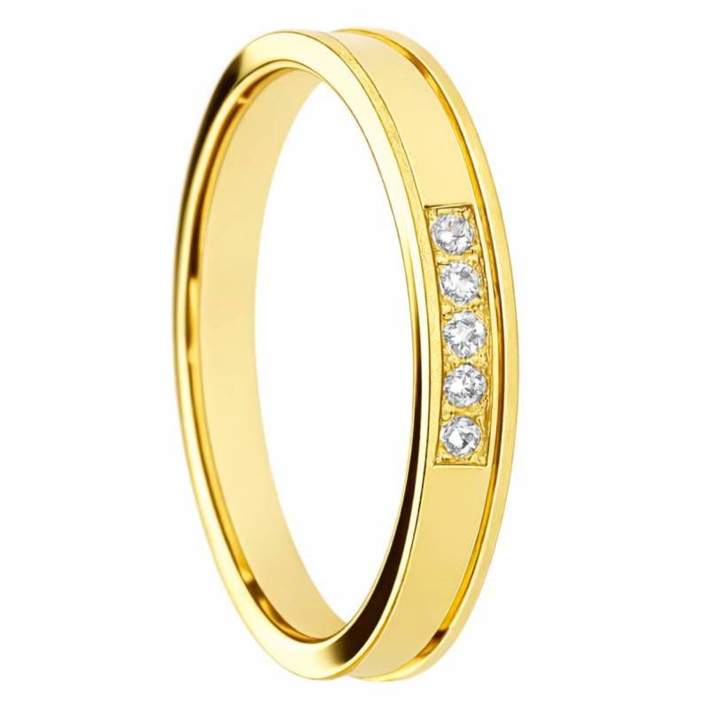 Alliance Concave Brossée en Or Jaune 375 & Diamants de Synthèse 0,05 ct, Largeur 3 à 5 mm - Amore